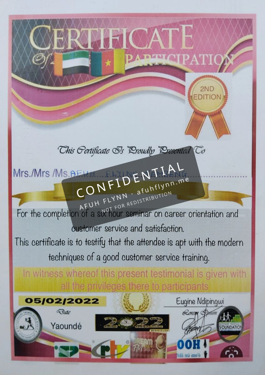 Certificate of Participation – Career Orientation & Customer Service image